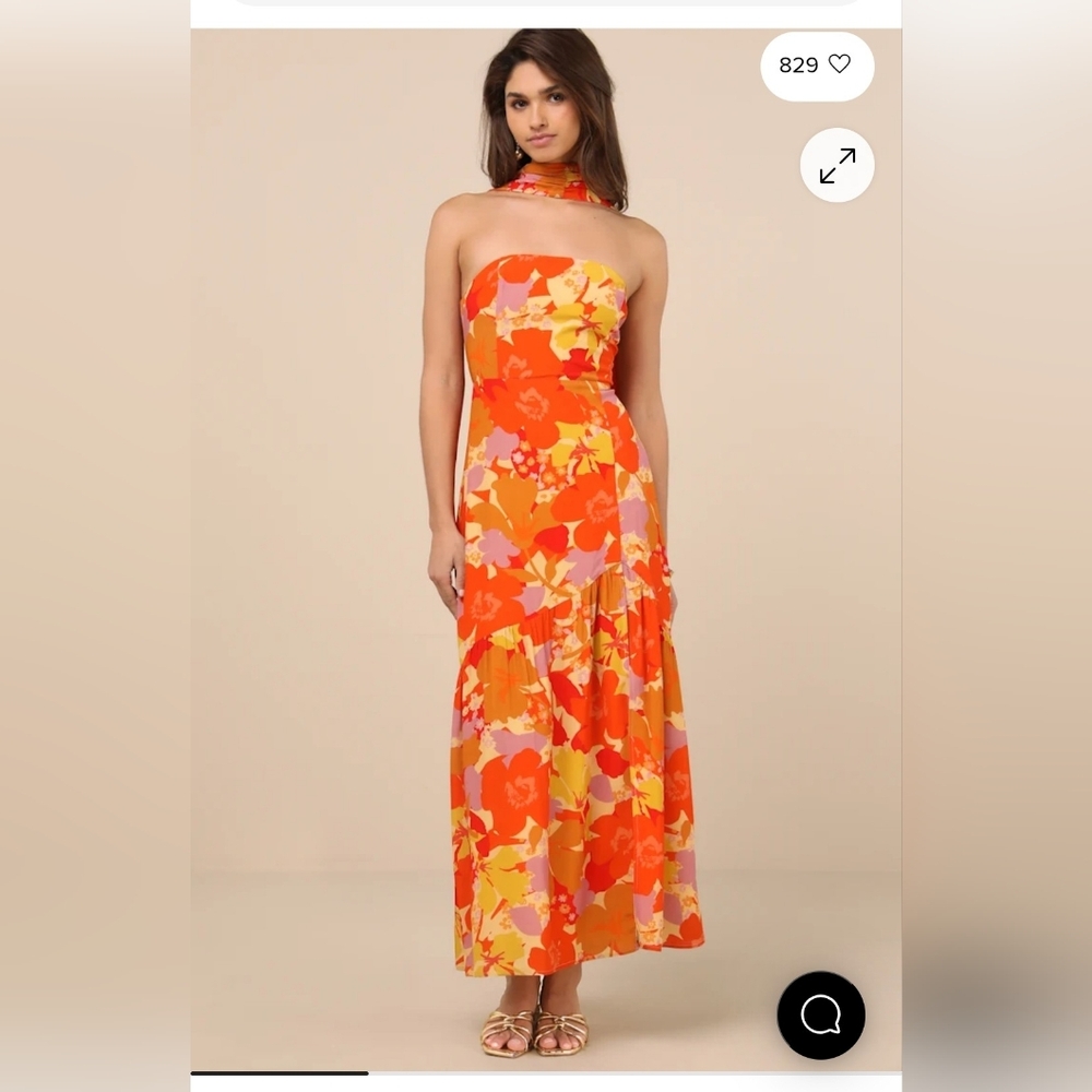 Captivating Spirit Orange Floral Strapless Dress and Scarf Set